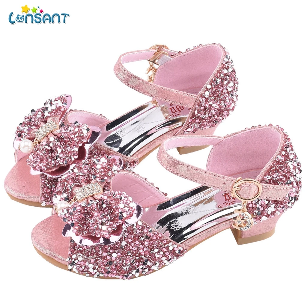 LONSANT/сандалии для девочек и мальчиков; детские летние модные блестящие сандалии принцессы с кристаллами и бантом для маленьких девочек