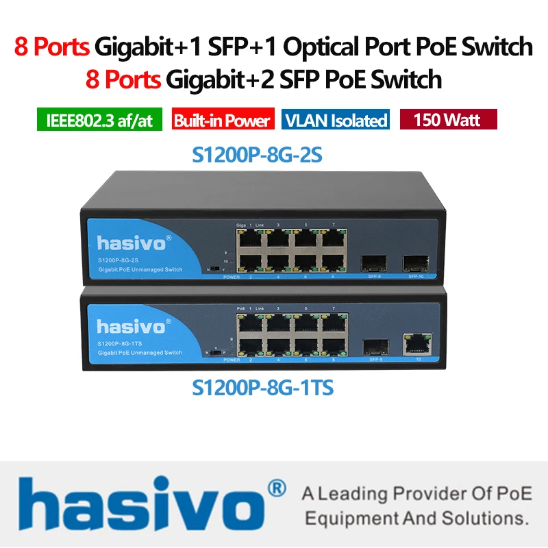 8 портовый гигабитный 2 SFP или 1 коммутатор PoE с оптическим портом|Сетевые
