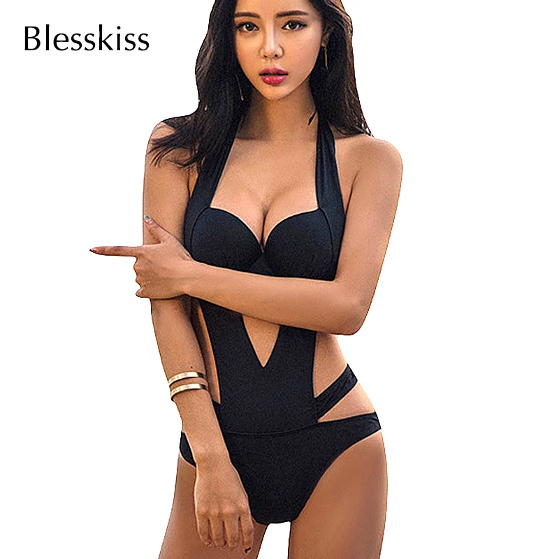 Blesskiss, пуш-ап, трикини, одежда для плавания, Женский цельный купальник,, сексуальный, с вырезами, бандаж, монокини, купальник, бразильский, для плавания, черный