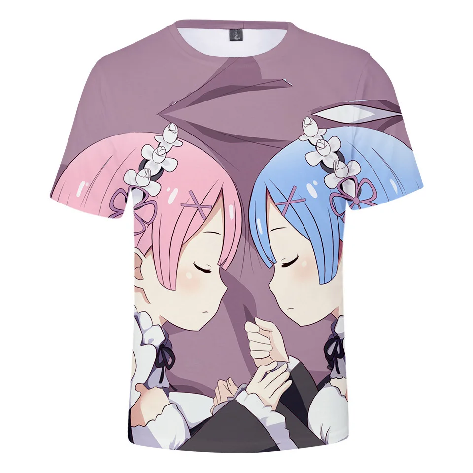 Футболка Re Zero для мужчин женщин детей аниме одежда Kawaii милый топ девочек Rem и
