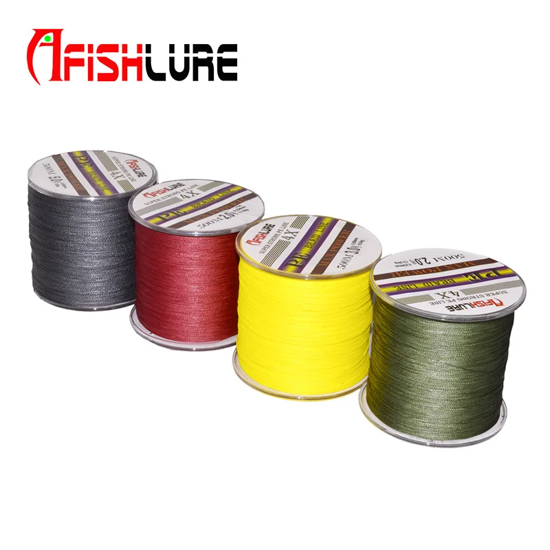 Высокое качество 500 м зеленый/желтый/серый/красный PE плетеная леска 4 нити Afshlure
