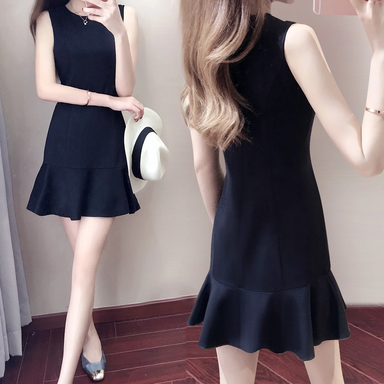 2017 осеннее Новое маленькое черное короткое платье Русалочки с завышенной талией