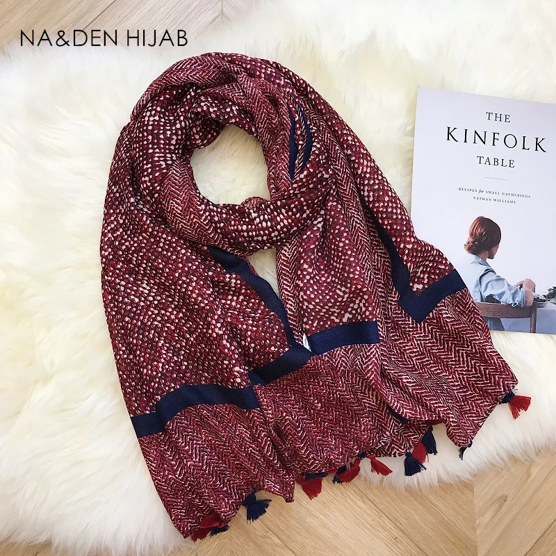 

New small dots pattern print fringe tassels modal hijab women scarf wraps fashion Muslim foulard bandana fast shipping 10pcs/lot