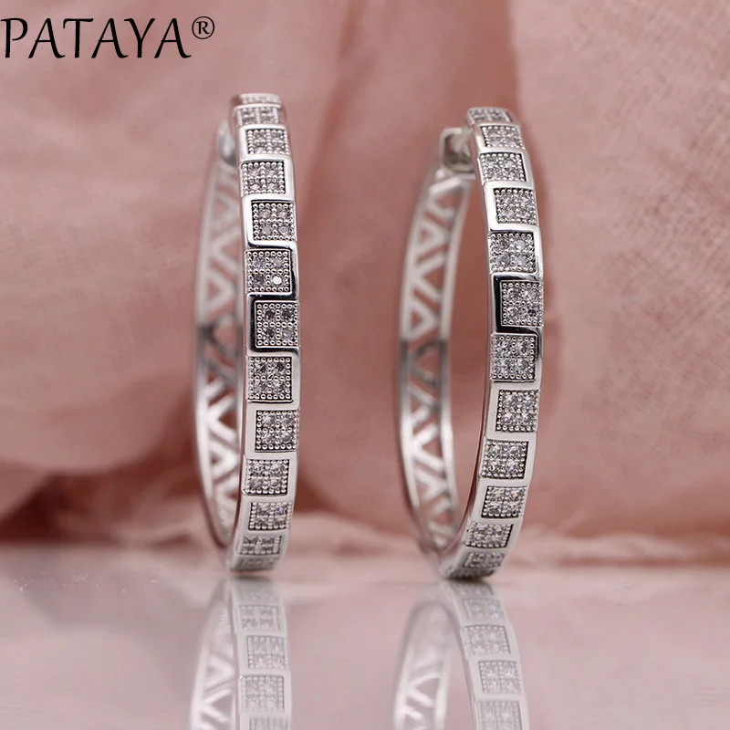 Женские длинные серьги PATAYA белые золотые с натуральным цирконием Изящные