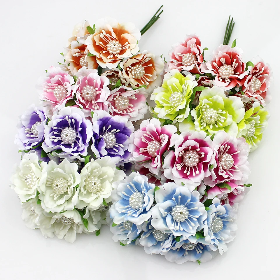 

3cm Artificial Peony Flower Bouquet Silk camellia Stamen for Scrapbooking Wedding Decoration craft Fake Flowers 60pcs/lot