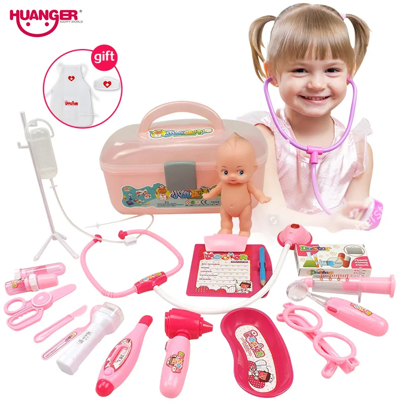 pink box Huanger игра в доктора игрушки набор Doctora Juguetes для ребенка Медицинский Набор Детский обучающий ящик свет ролевые Классические игрушки - Цвет: pink box