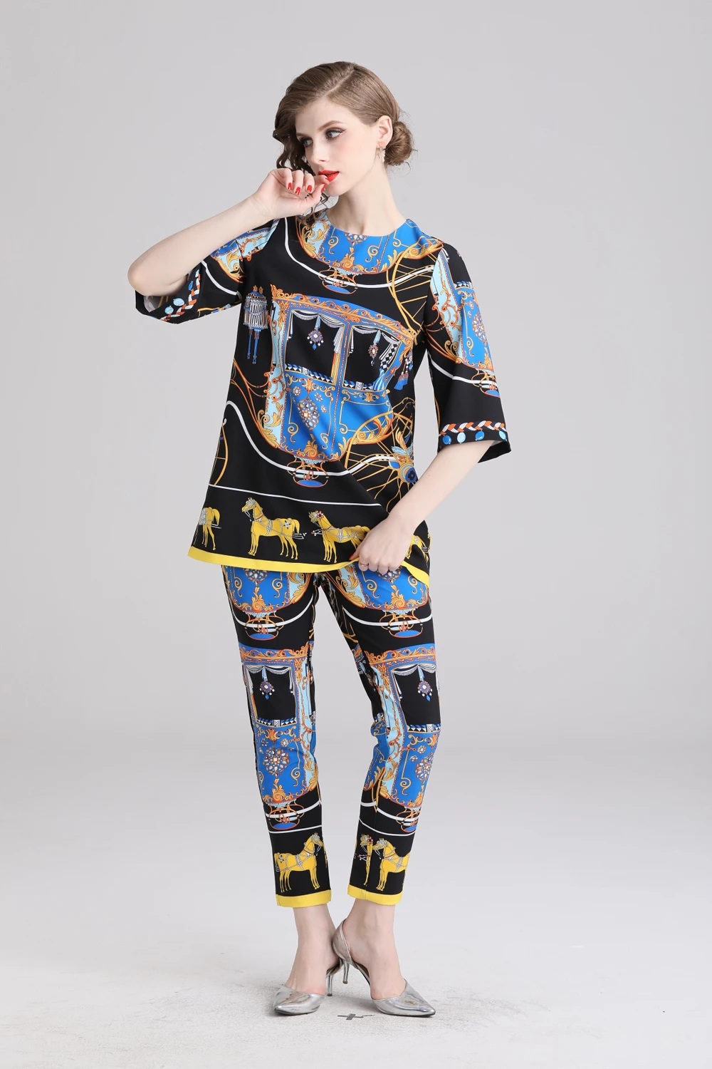 Женский комплект из 2 предметов подиумный Роскошный топ с короткими рукавами и