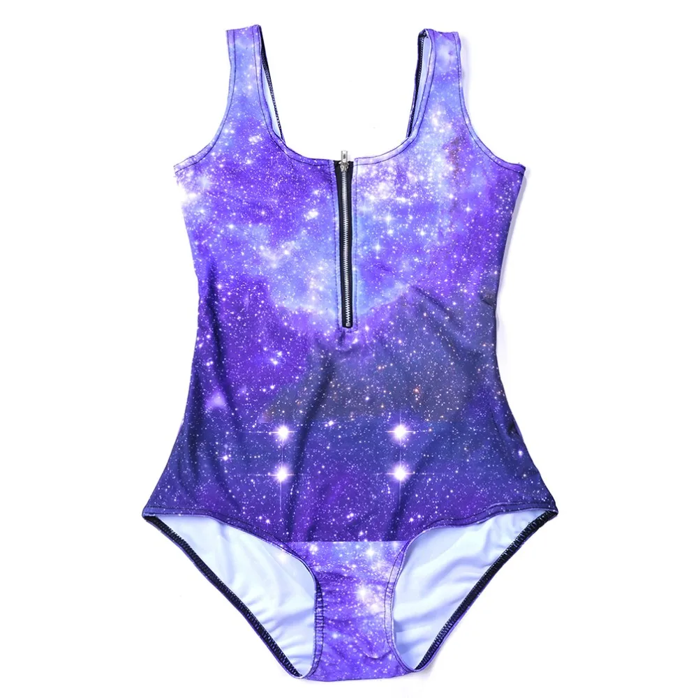 Новинка от S до 3XL Galaxy, женский слитный купальник на молнии, большой размер, женские купальные костюмы фиолетового и синего цвета, 3 узора