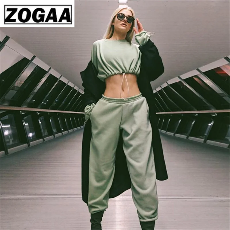 Женские спортивные костюмы ZOGGA однотонные комплекты для пробежек с круглым