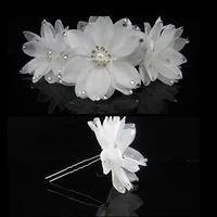 6pcs satin white flower crystal new hair pins hair accessory wedding bridal party a11