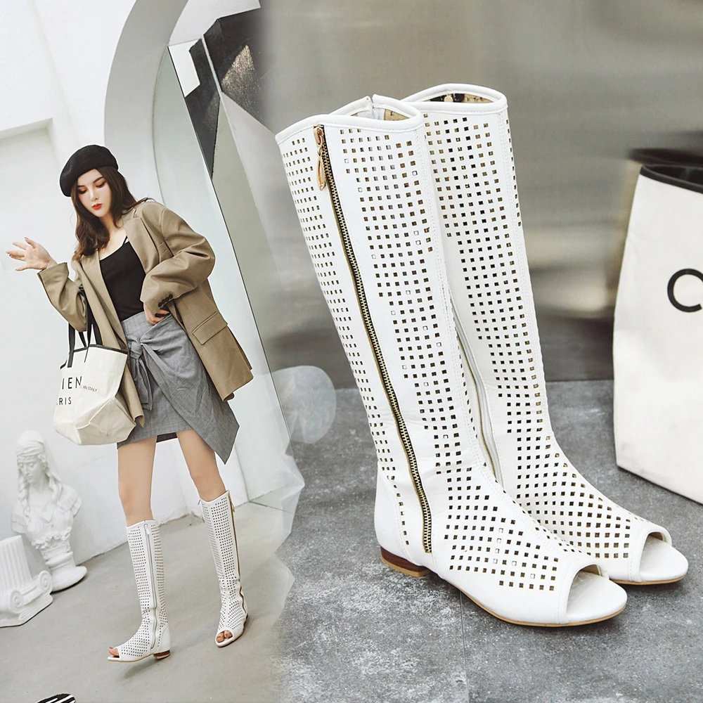 ASILETO размер 43 женские сапоги до середины икры на молнии летние полые крутые