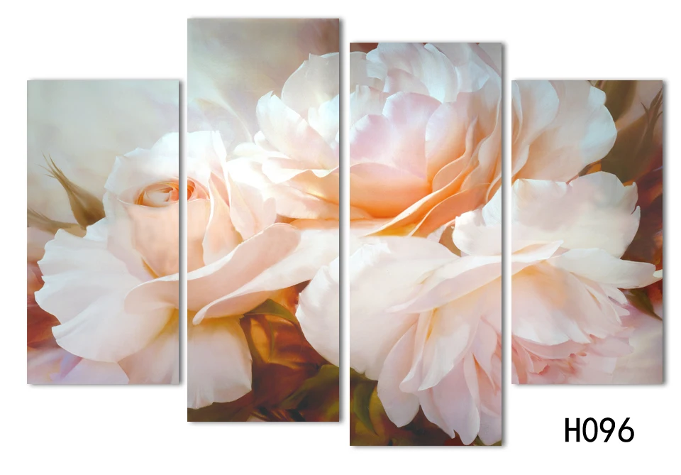 

Framed 4 pcs pink flowers canvas painting home decoration for living room as gift poster wall art pictures