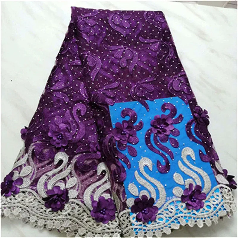 Королевское синее кружевное платье высокое качество французский 3D тюль бисер