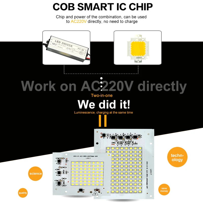 Эко c светодиодных чипов светильник светодиодный драйвер smart ic 10 Вт 20 30 50 90 220 В чип
