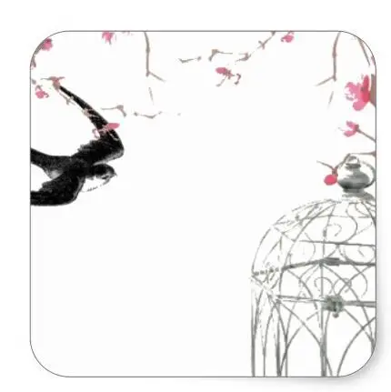 

1.5inch Cherry blossom, swallow, birdcage design square sticker