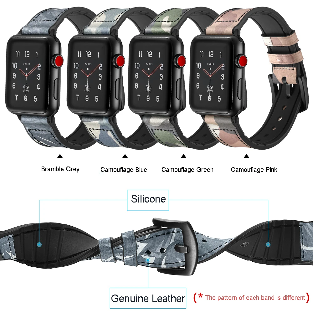 Ремешок BEAFIRY для Apple Watch Band 42 мм 38 браслет из натуральной кожи и силиконовой резины
