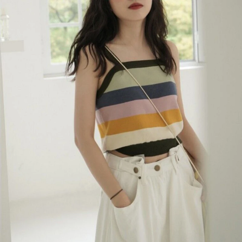 019 Новые повседневные трикотажные топы в полоску летняя пляжная одежда
