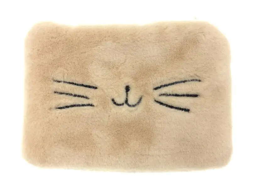 Beige Милая плюшевая косметичка, женская сумочка с вышивкой пушистого кота, вместительная сумочка для хранения, органайзер для макияжа, клатч, вечерняя сумка - Цвет: Beige