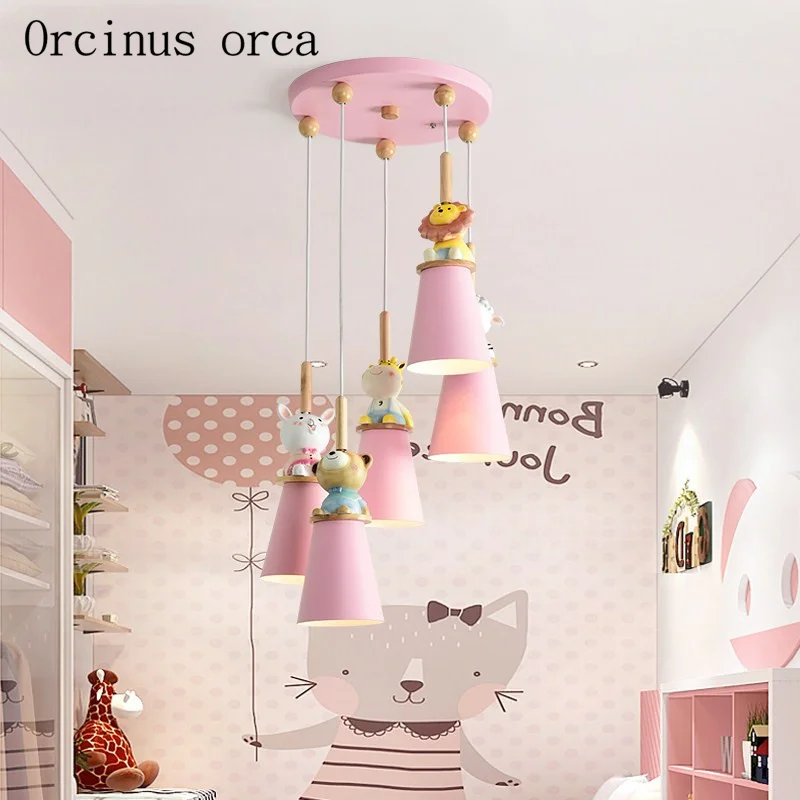 Мультяшная креативная розовая люстра в виде животного Современная Подвесная