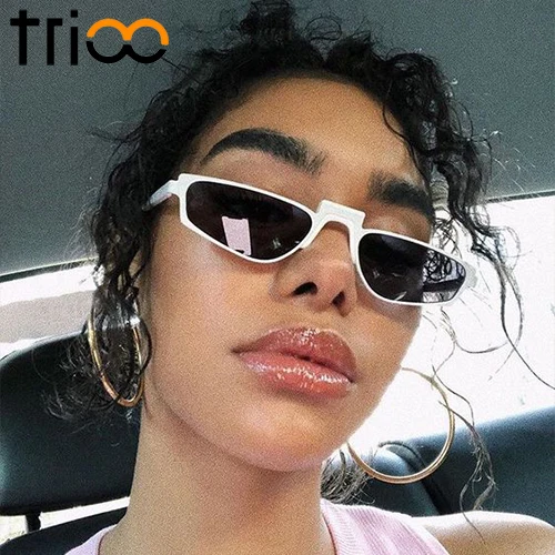 Солнцезащитные очки TRIOO женские в белой оправе винтажные маленькие шикарные