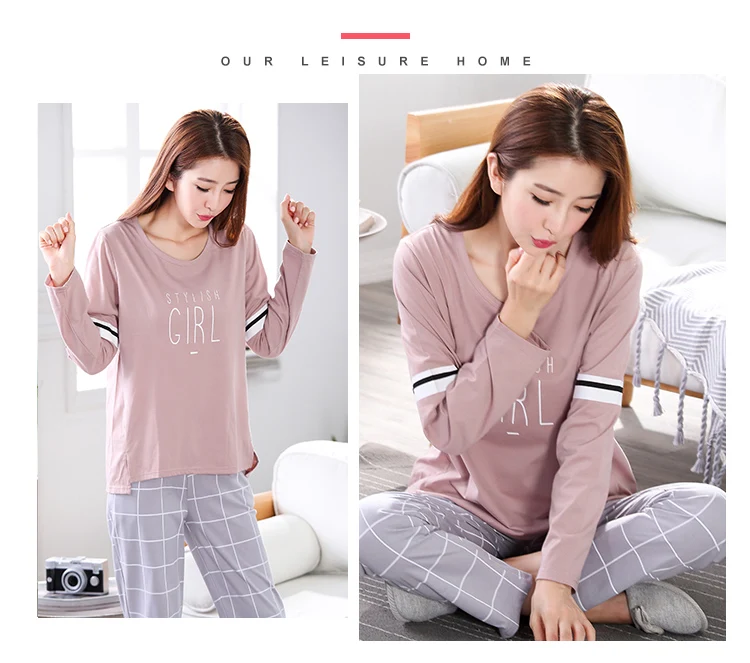 M L XL XXL 3XL 4XL 5XL Женская одежда для сна с длинным рукавом, хлопок, комплекты одежды для сна, осенние пижамы, женские пижамы