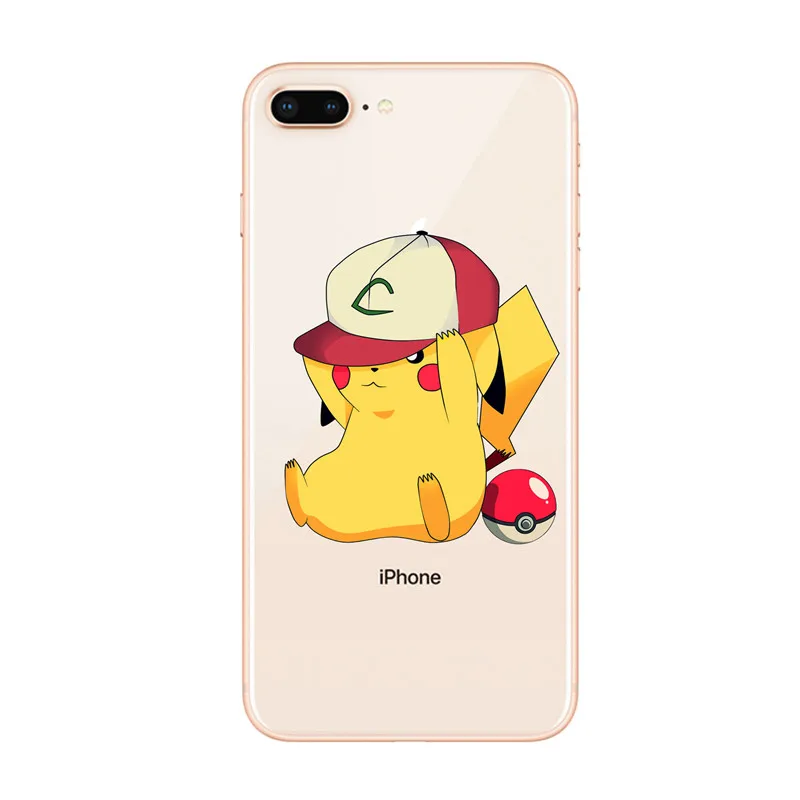 Тонкая мягкая задняя крышка Pokemons Pikachue Transapent TPU для iPhone XS MAX 4S 7 plus 6 s Plus 5 5S 8