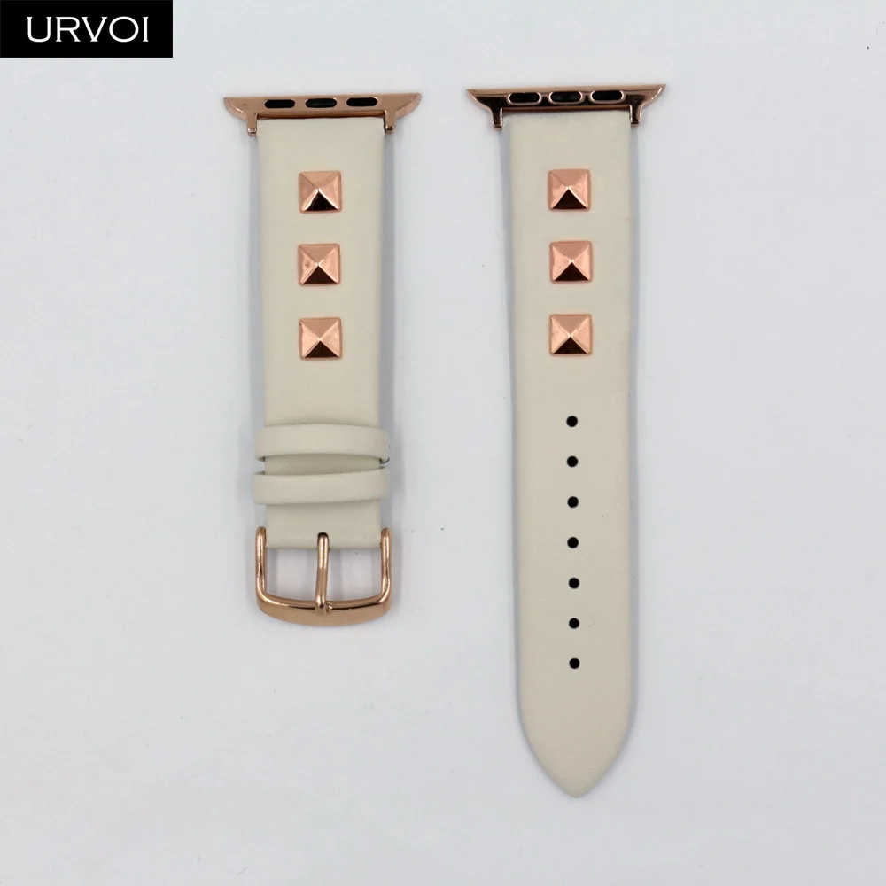 White URVOI Шипованный ремешок для apple watch series 5 4 3 2 1 Swift кожаный ремешок rockstud для iWatch наручные часы в стиле панк ручной работы дизайн - Цвет ремешка: White