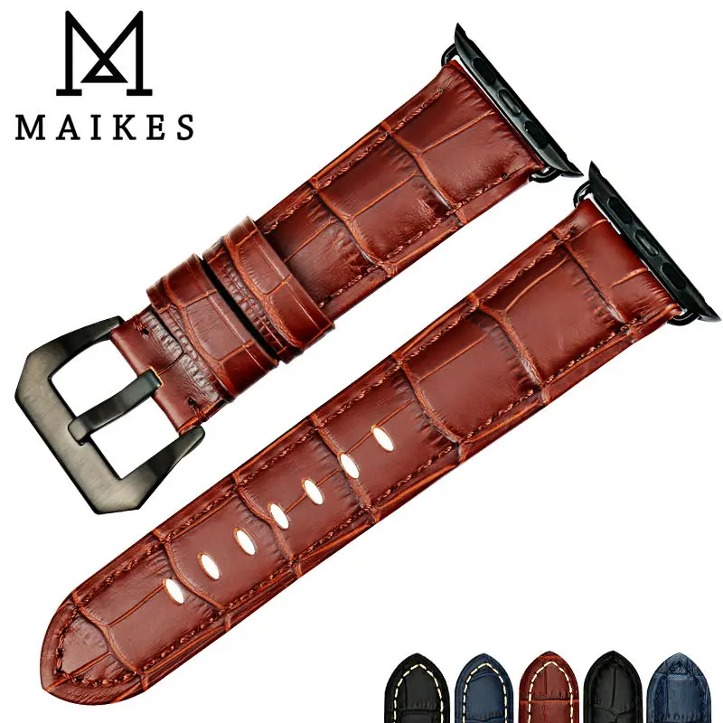 Ремешок MAIKES из натуральной кожи для apple watch Аксессуары часов браслет Apple 44 мм 40 42 38
