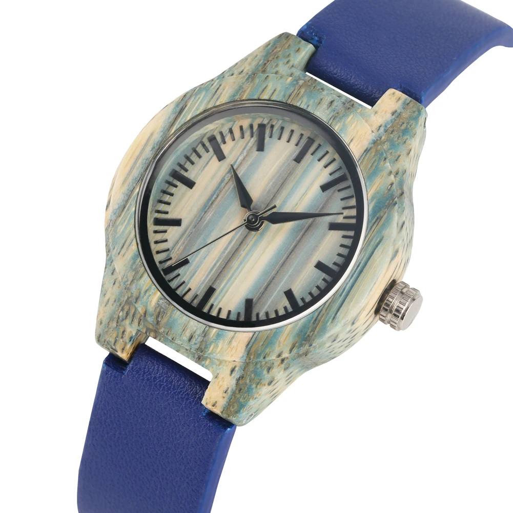 Женские повседневные часы из бамбука классические ручной работы зеленые