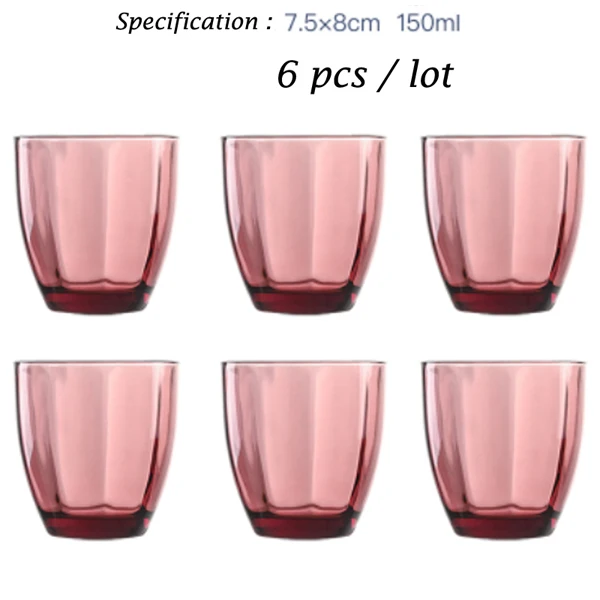 6 pcs pink style 5 Соковое стекло, красочное креативное тиснение, стакан для воды, 6 шт./лот, розовый, синий, утолщенный бокал для вина, пива, чая, молока, стакан chivas - Цвет: 6 pcs pink style 5