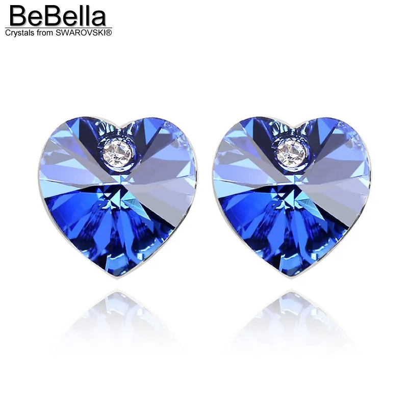 Sapphire BeBella, 15 цветов, серьги-гвоздики с кристаллами в форме сердца, с элементами Swarovski для женщин, модные ювелирные изделия для девочек, подарок - Окраска металла: Sapphire