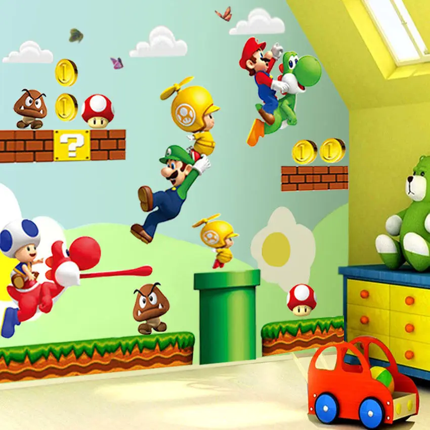 Горячее предложение Super Mario Bros настенные наклейки с росписью Стикеры детей Настенная Наклейка Винил Luzh