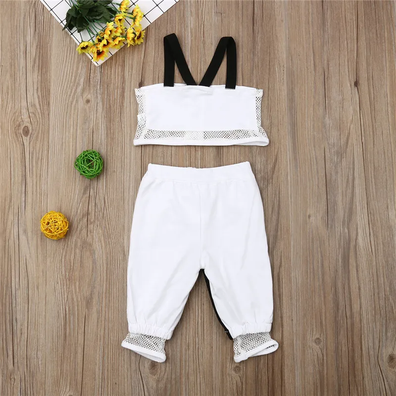 

2019 Infant Baby Girl Mesh Sling Top Casual Pants Trousers 2PCS Outfit Clothes Set Summer