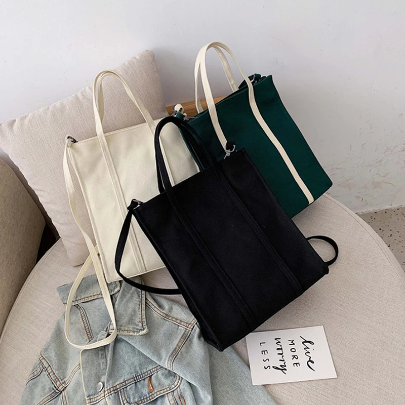 

Korean-Style Canvas Bag Female Shoulder Simple Wild Students Bag Contrasting Color Environmental Protection Shopping Bag