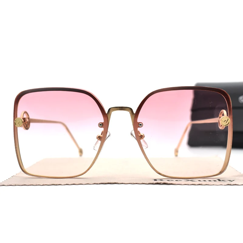 Retro F Designer Square Sunglasses Women Men Oversized Vintage Glasses Black Sun Glasses Shades UV400 Accessory Eyeglasses - Цвет линз: Gradient Pink