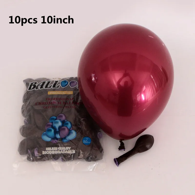 Burgundy purple 10 шт. 10-дюймовые латексные шары с двойным слоем бордового, красного, фиолетового цвета, металлические светящиеся синие шары на свадьбу, день рождения, вечеринку, декор на День святого Валентина - Цвет: Burgundy purple
