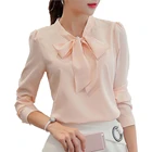 Блузка женская шифоновая с коротким рукавом, повседневный Топ, однотонная розовая офисная рубашка, одежда для работы, на лето