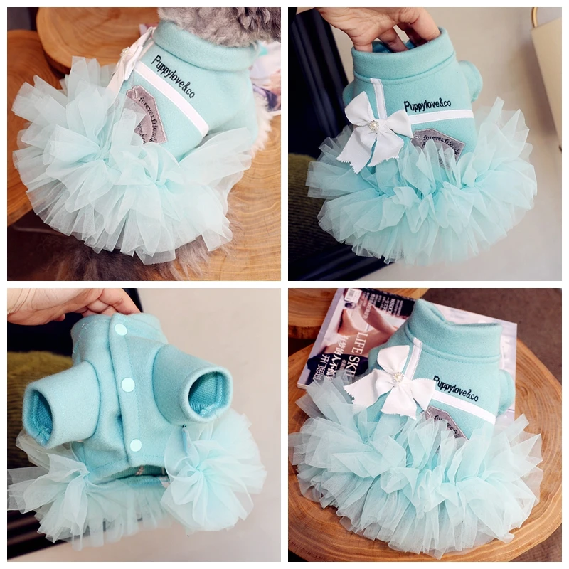 Платья для девочек с большим бантом и принтом собаки Цвет розовый синий Сезон