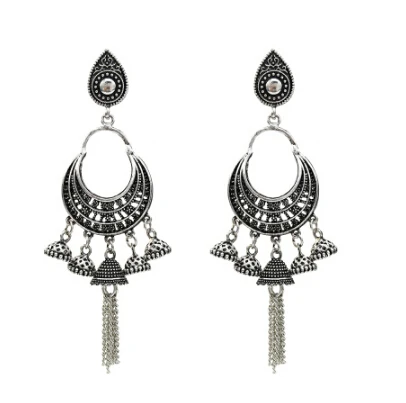 5314s Индийские окисленные серьги Jhumka Jhumki, индийские ювелирные изделия для женщин, золотые, серебряные, длинные серьги с кисточками, с ушками, для афганского, египетского, турецкий Цыганский - Окраска металла: 5314s