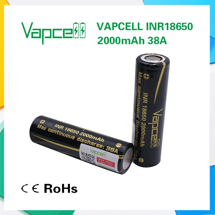 1 шт. VAPCELL 18650 батарея 2000 мАч 3,7 в перезаряжаемый высокий литиевый блок питания 38A дым E-CIG аккумулятор IMR VS Keeppower