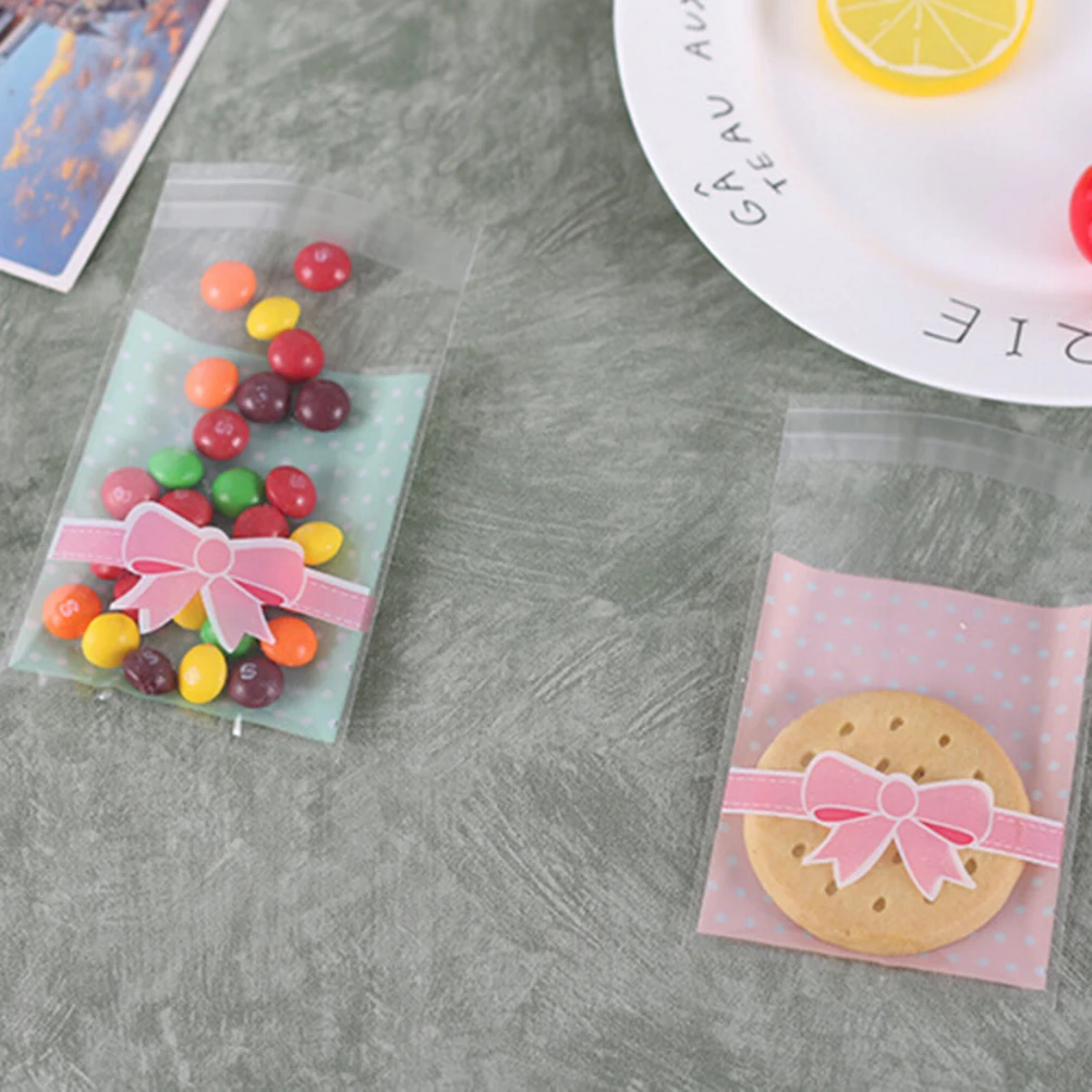 100 шт./лот упаковка для печенья с мультяшным бантом прозрачные пластиковые пакеты