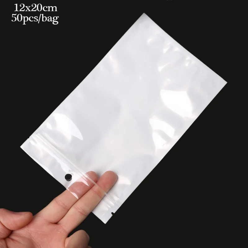 12x20mm 50pcs 50-100 шт, много размеров, белый прозрачный, самоуплотняющийся, на молнии, пластиковая, розничная упаковка, полиэтиленовый пакет, застежка-молния, посылка, отверстие для подвешивания - Цвет: 12x20mm 50pcs