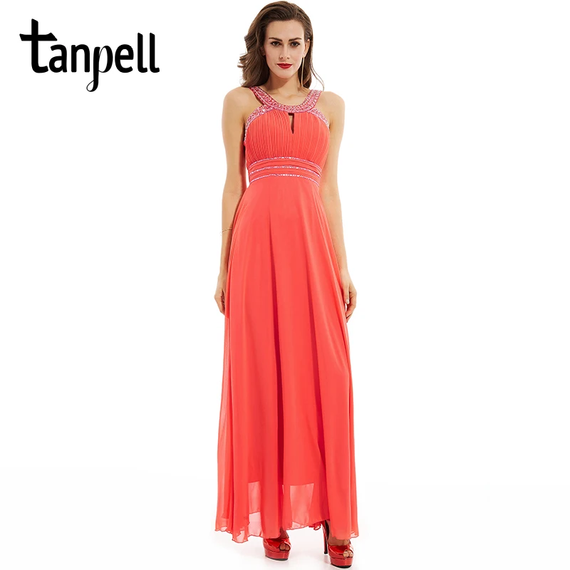 

Tanpell straps prom dress elegant women beaded sleeveless floor length a line dresses back pleats party formal evening prom gown