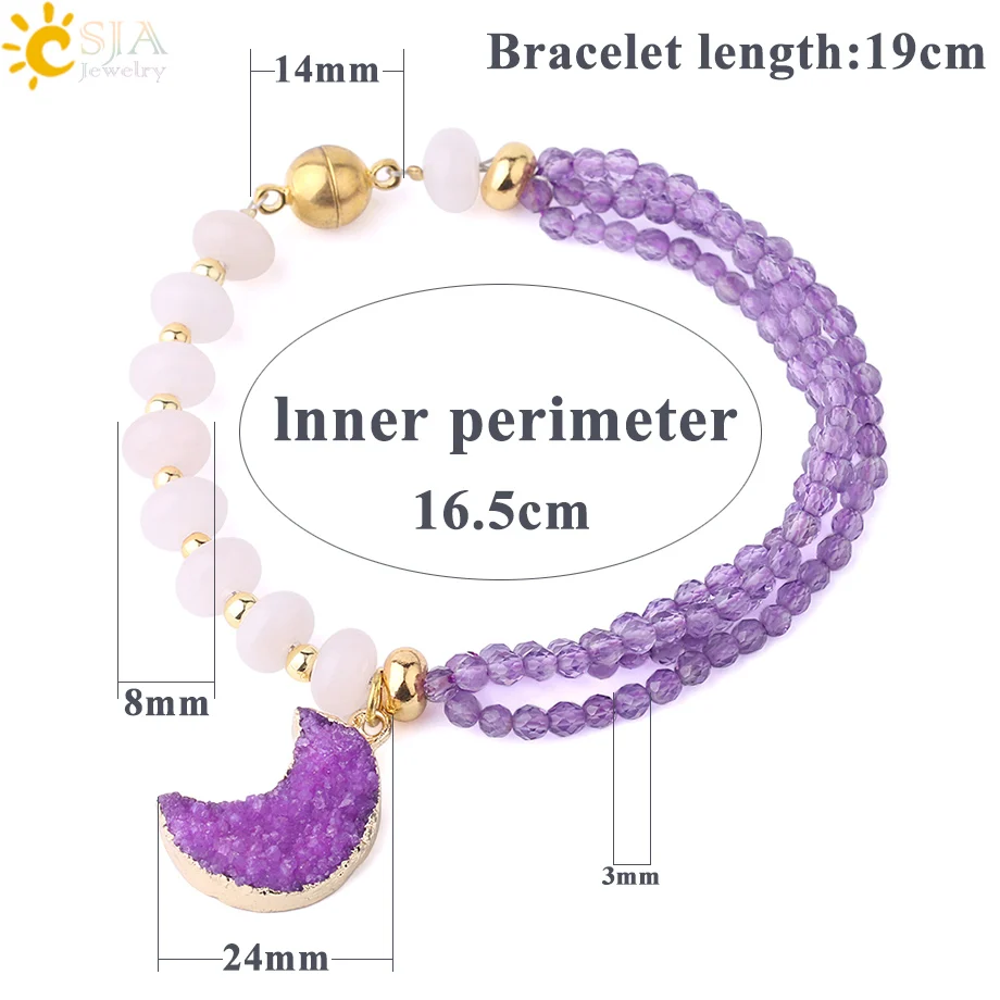 Женский браслет шарма CSJA натуральный каменный розовый кварц фиолетовый