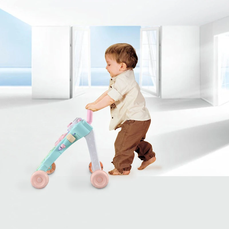 Детские ходунки с четырьмя колесами мультипликационный узор игровая доска для