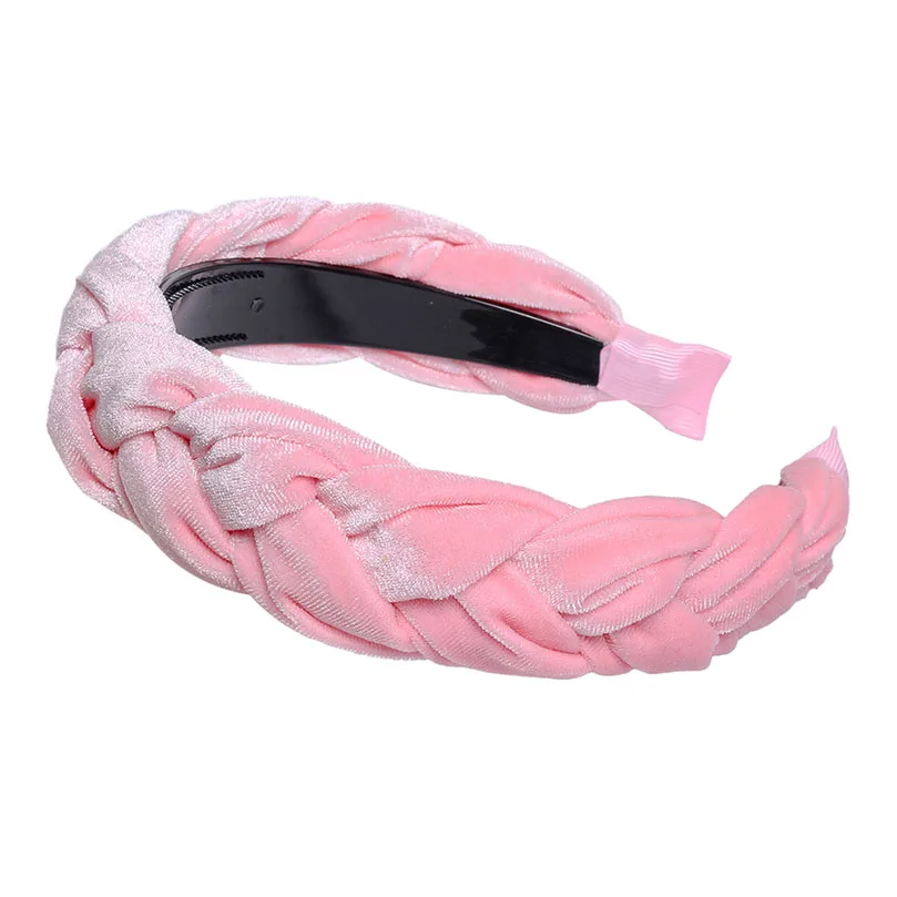 Pink AWAYTR, новинка, бархатная повязка для волос для женщин, женская головная повязка, одноцветная плетеная лента для волос, ретро головной убор, женские аксессуары для волос - Цвет: Pink