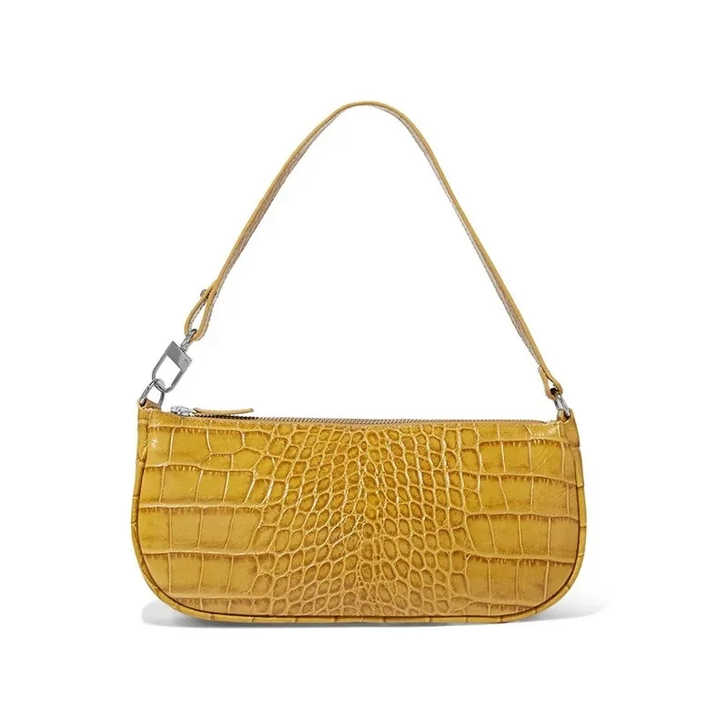 grain yellow Новинка, Ретро стиль, Змеиный узор, женские сумки через плечо, повседневные одноцветные сумки для женщин, полумесяц, Сплит, Ретро стиль, крокодиловые сумки OC698 - Цвет: grain yellow