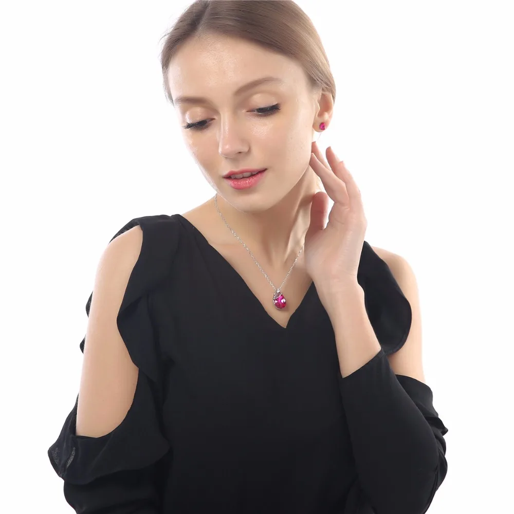 

2017 brand wedding bridal women white gold color leaf water tear drop pendant necklace earrings fashion jewelry sets 80125