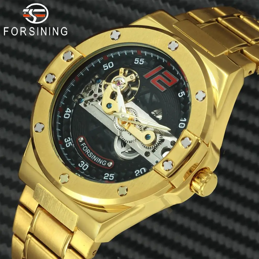 2019 FORSINING автоматические механические часы мужские Роскошные Золотой мост скелет