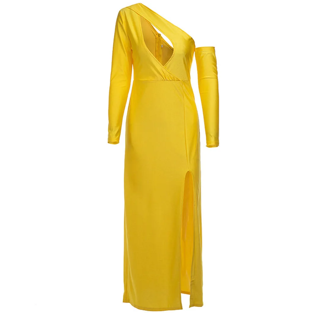 JAYCOSIN 2019 Women Sexy Deep V Long Sleeve Irregular Dresses Female Split Solid Color Maxi Bodycon Elegant Dress 626W | Женская одежда